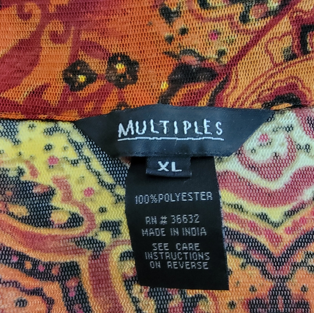 MULTIPLES 3/4 sleeve sheer button-down blouse/top size XL - Picture 6 of 9